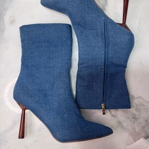Fashion Nova Blue Denim Stiletto Boots, size 9